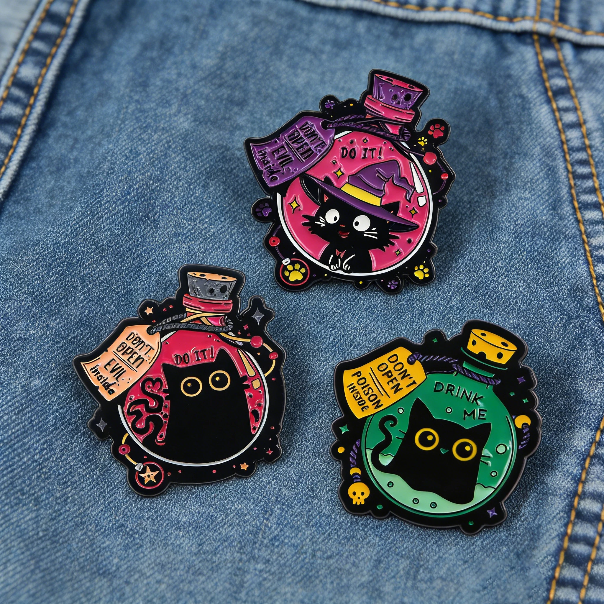 Magic Bottle Black Cat Brooch for Clothes Lapel Pins Men Women Enamel Pins Badges on Clothes Metal Pins Jewelry Accessories