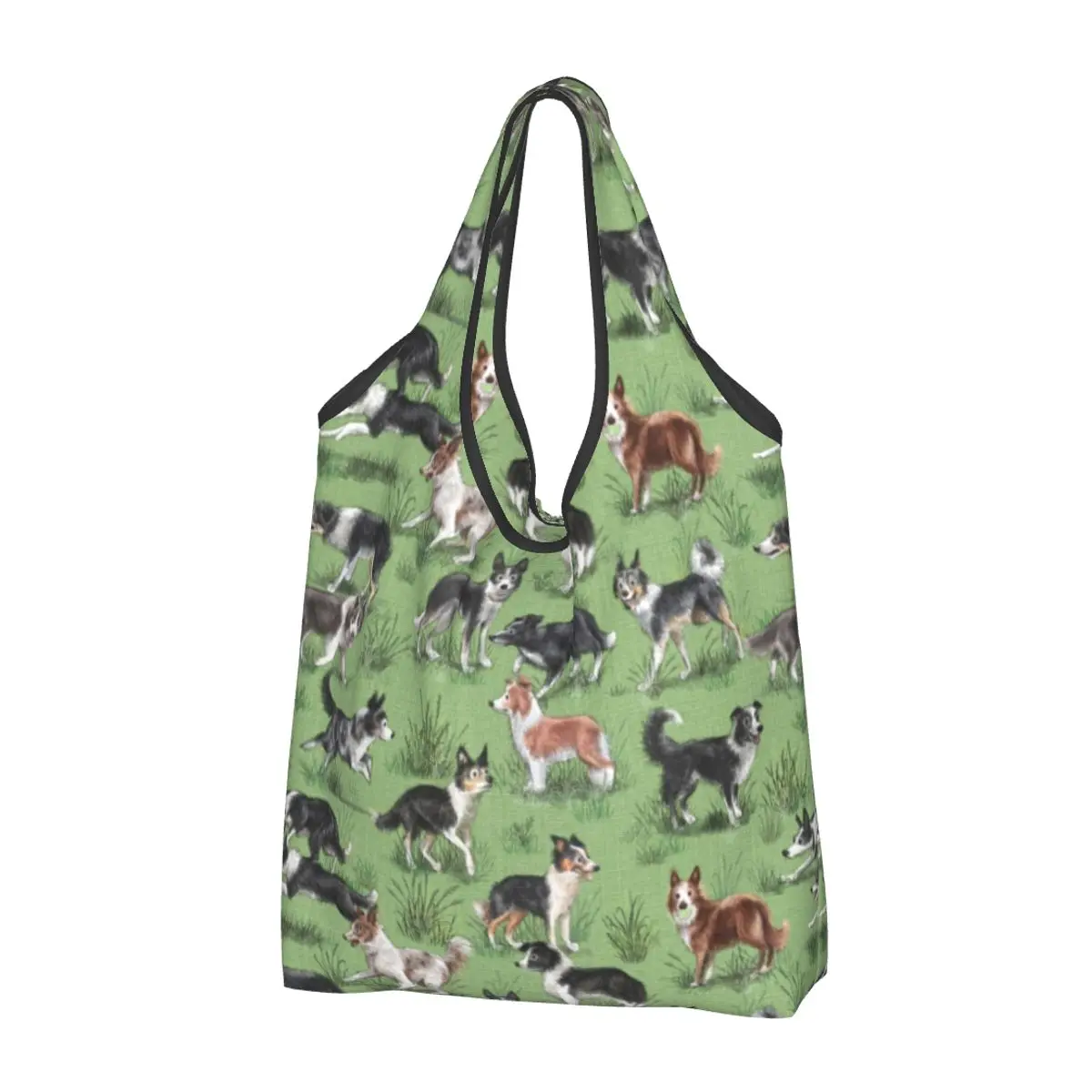 

Kawaii Print Kawaii Border Collie Dog Tote Shopping Bags Portable Shoulder Shopper Pet Animal Handbag