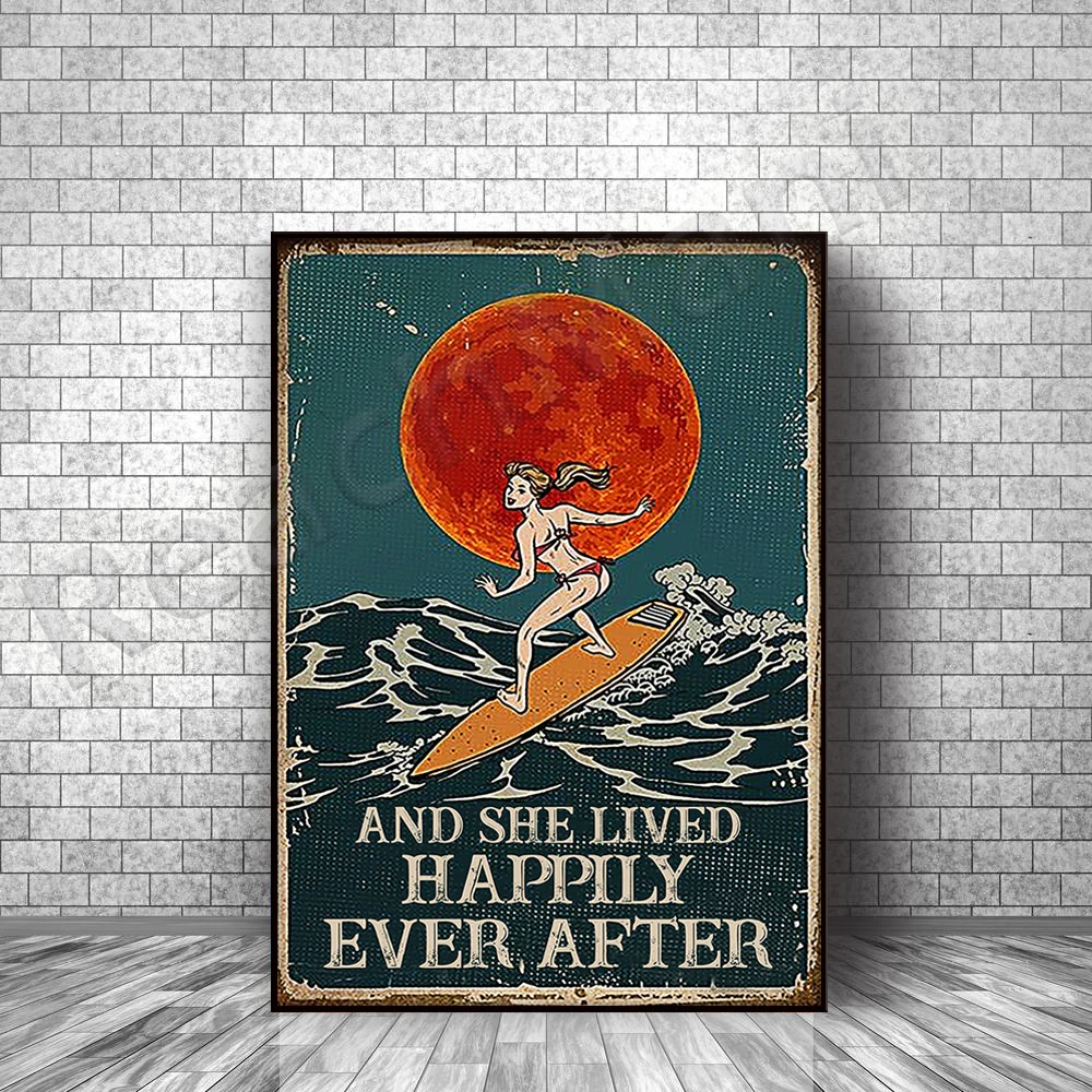 Surf lovers and she lived happily ever after a poster surfer living home decor Wall Art Poster