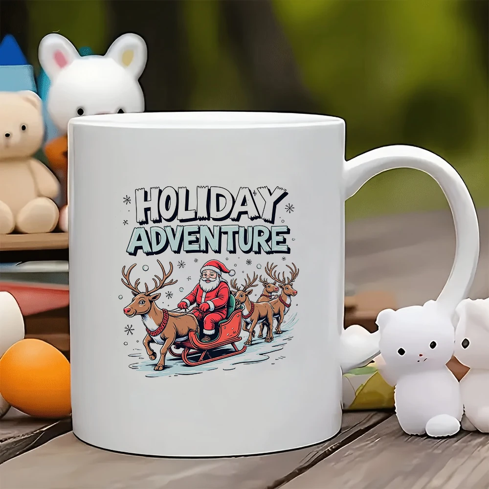 11oz Cup + Cartoon Santa Claus Sleigh Adventure + Festive Atmosphere Cup Christmas Gift Kids Cup Home Office Coffee Cup