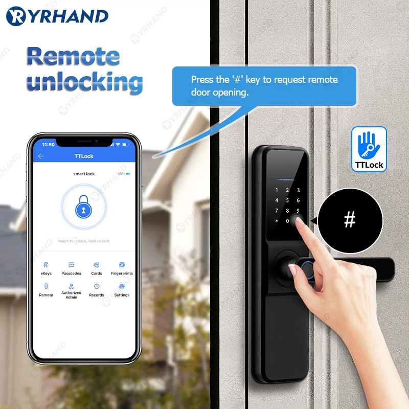 YRHAND H01 Ttlock Electronic Smart Door Lock With Biometric Fingerprint Work with Google home Aleax For home or Hotel