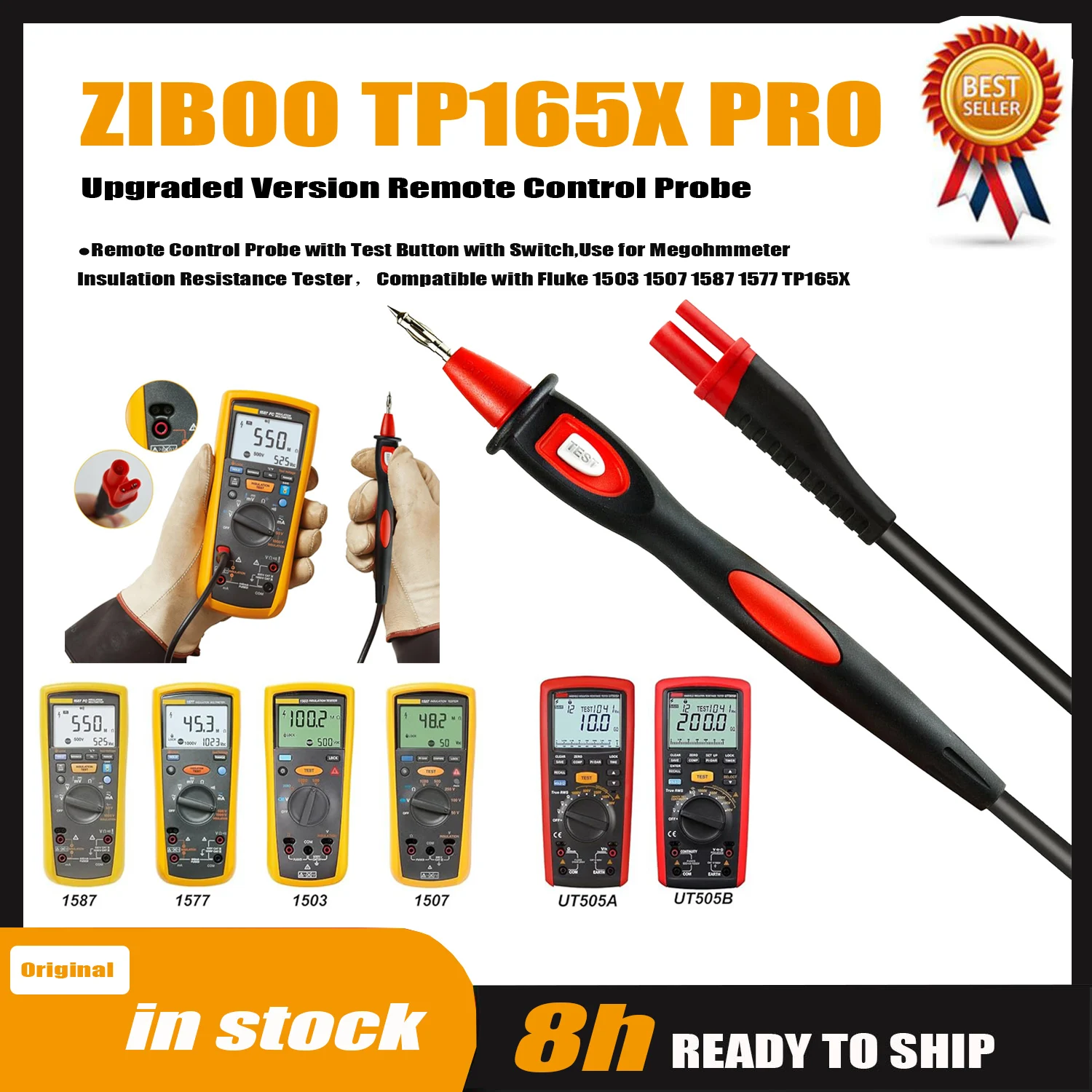 ZIBOO TP165X PRO Upgraded Version Remote Control Probe with Test Button,Use for Megohmmeter Insulation Resistance Tester.