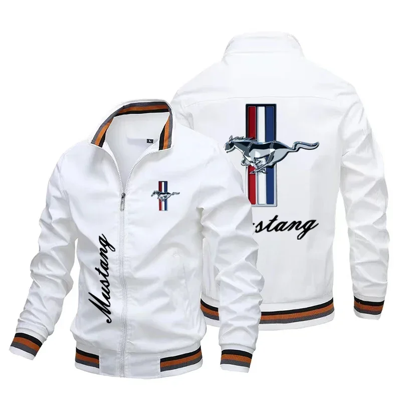 2024  Men\'s Motorcycle Racing Jacket, Mustang Print Logo, Casual Wear, Outdoor Sportswear, Fashionable Windbreaker Clothing