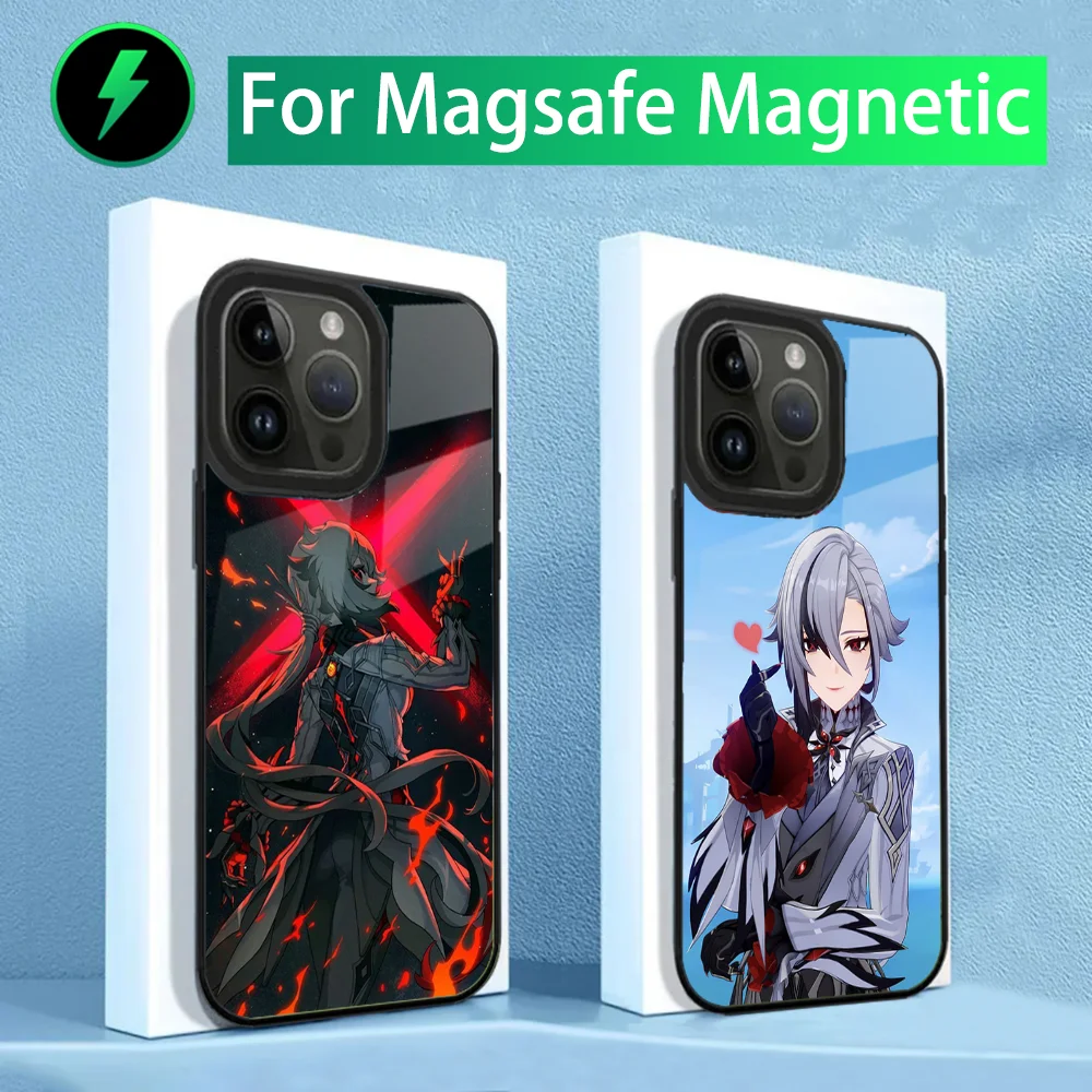 

G-Genshin Impact Arlecchino Phone Case For iPhone 15,14,13,12,11,Plus,Pro,Max Mini Magsafe Magnetic Wireless Charging