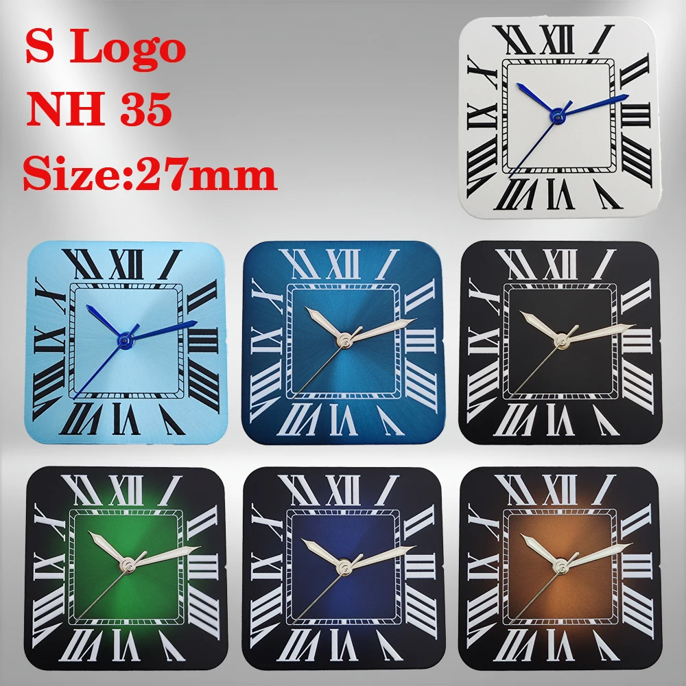 

New 27mm S logo Santos square Roman dial suitable for NH35/NH36/4R/7S automatic movement watch accessories repair tool