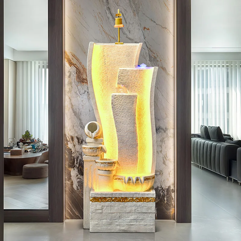 European-style Flowing Water Ornament - Circulating Water Fountain, Modern Living Room Lucky Feng Shui Wheel, Office Decor