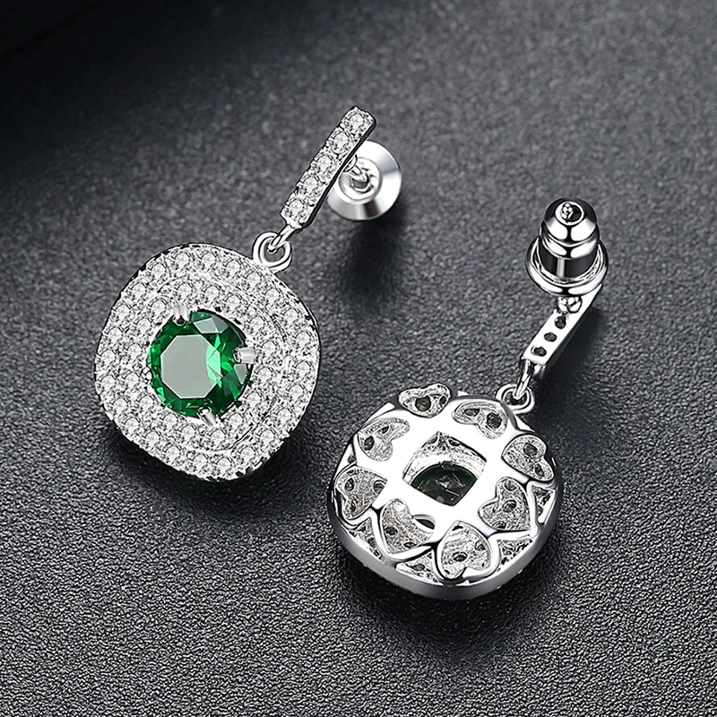 LUOTEEMI قوس قزح مكعب زركونيا مربع Waterdrop القرط قلادة مجموعات مجوهرات للنساء هدايا الزفاف الكورية الأزياء