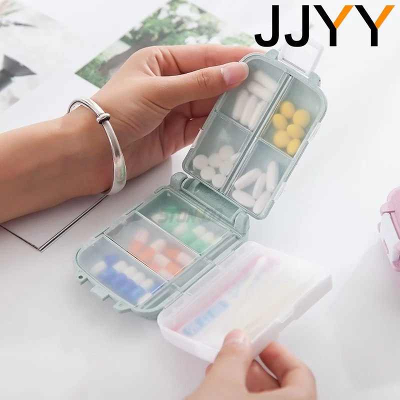 JJYY Portable Pill Box Medical Kits Vitamin Pills Box Storage Box 8 grids Pill Container Health Travel Supply Mini Pill Box 1PC