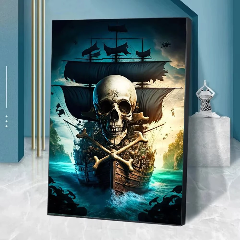 Gothic Skull Pirate Ship Poster Prints For Living Room Home Decor Dark Academia Horror Ghost Ship Canvas Painting Wall Art