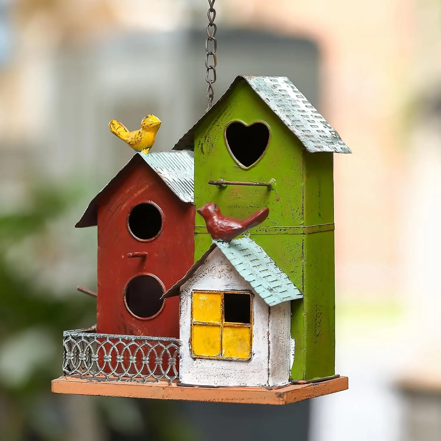 

Большой подвесной металлический скворечник для сада на открытом воздухе, многокамерный дизайн в деревенском стиле с легкой очисткой