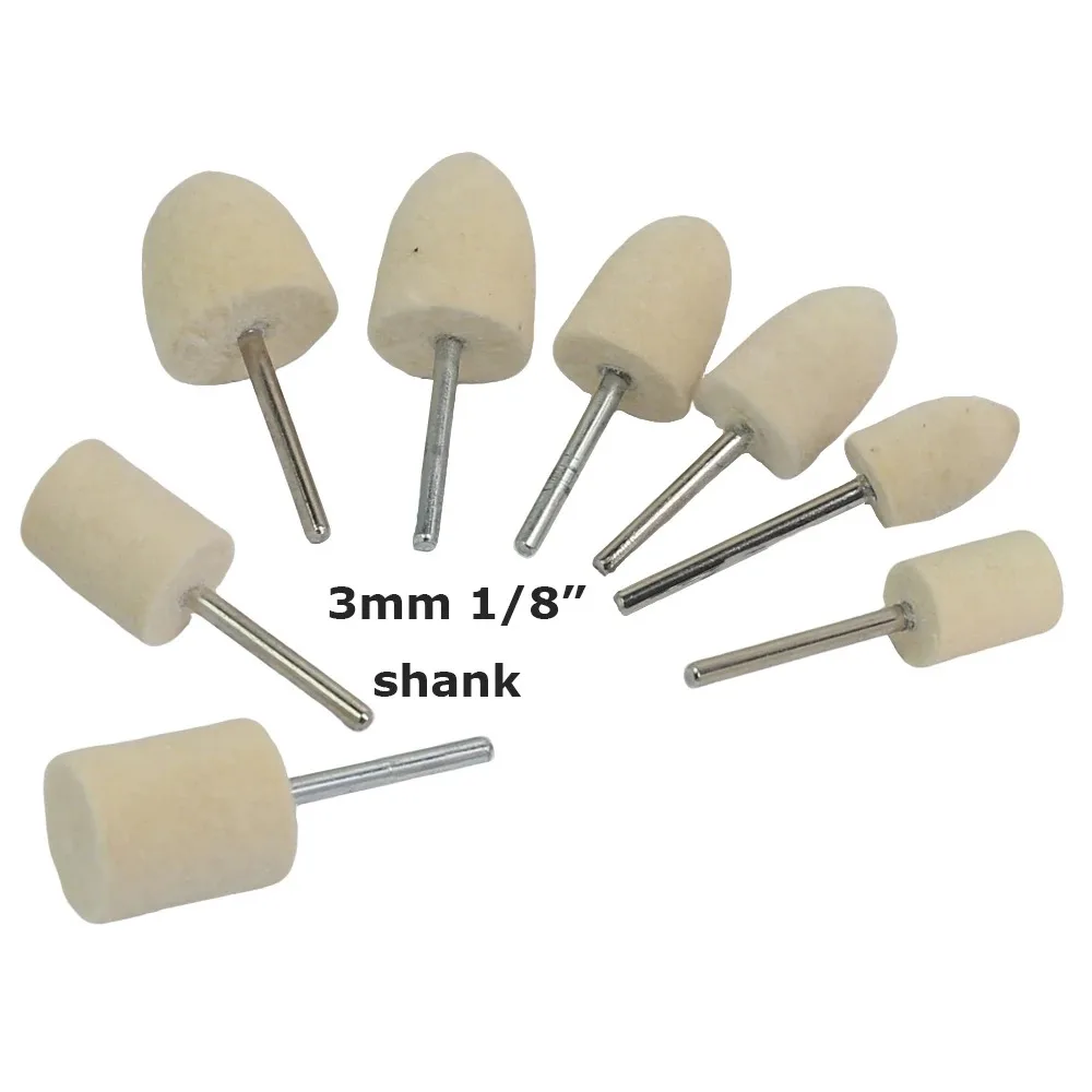 20/10 pcs 3mm Shank Mounted Polishing Bobs Felt Polishing Head for Metal Mirror Buffing