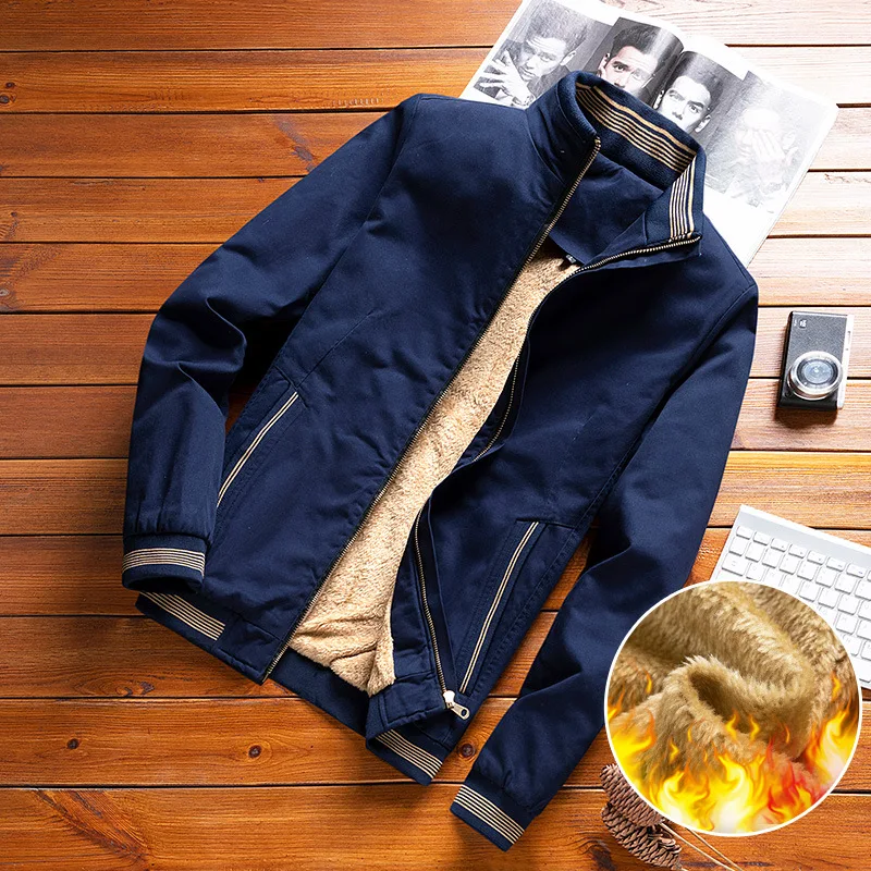 winter fleece and thickened Korean-style fitted stand-up collar men's jacket