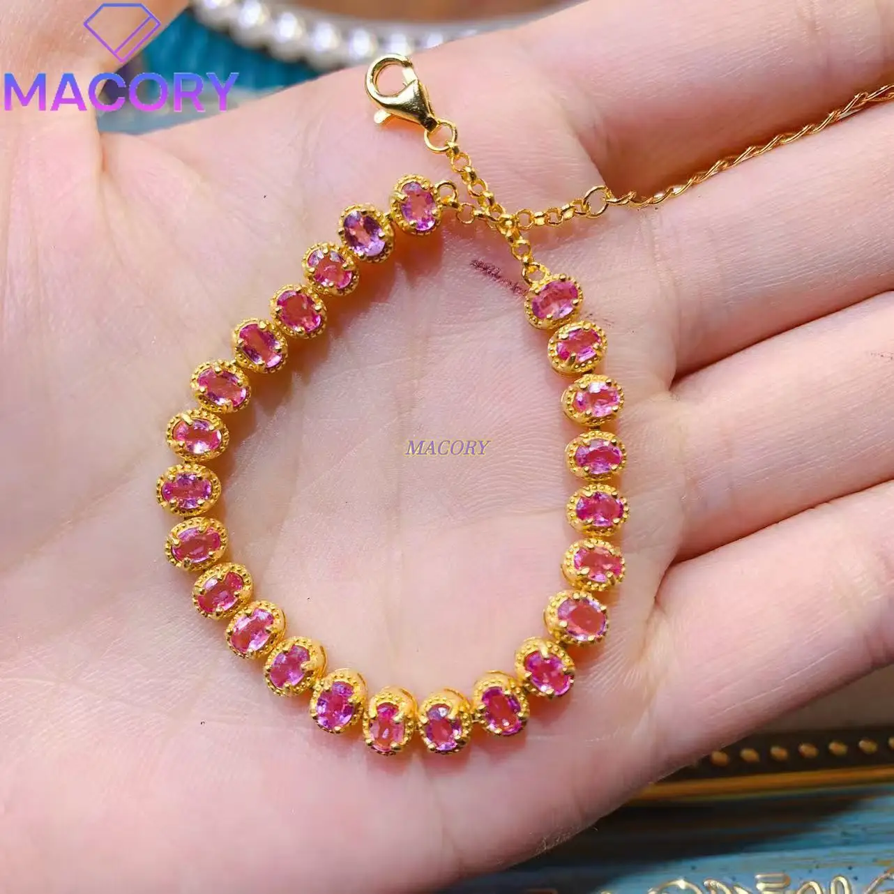 Pure Natural Powder Blue Sapphire Bracelet, 925 Sterling Silver, Transparent Crystal, Bright Color for Women