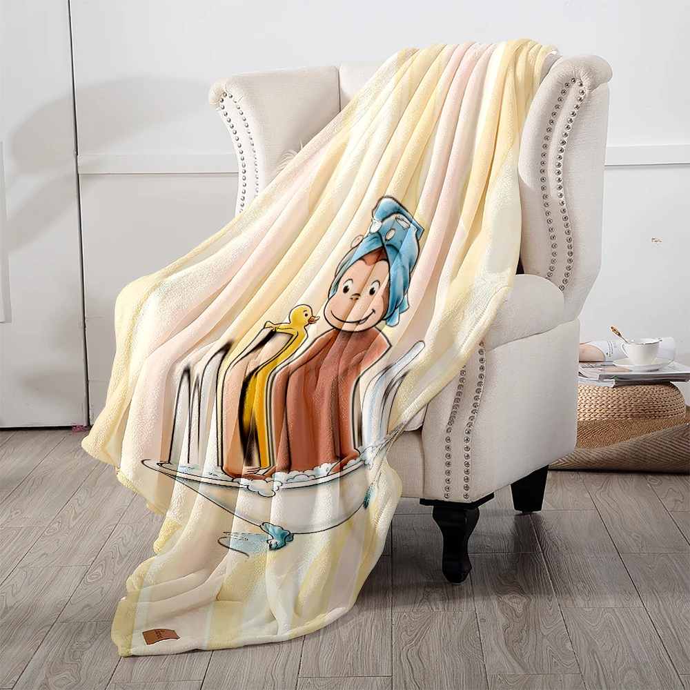 Curious George Bath Time Flannel Blanket Warm Soft Halloween Christmas Decorative Couch Warm Cozy All-Season Gift
