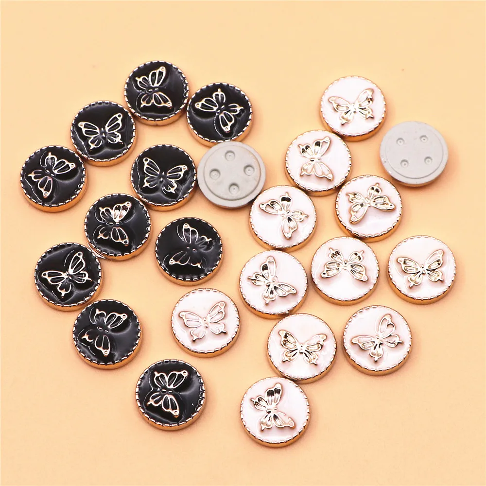 50PCS 11.5mm Black/White Enamel Butterfly Golden Plastic Flatback Button DIY Decoration Jewelry/Craft Scrapbook Accessories
