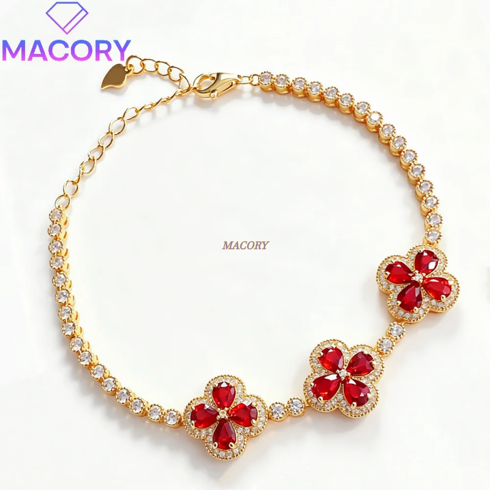 Natural Red Sapphire bracelet S925 sterling silver classic design bright colors exquisite Valentine's Day gift Birthday gift