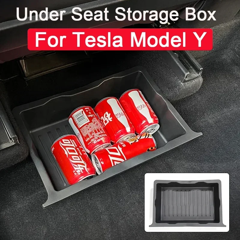 

TPE Car Under Seat Storage Box for Tesla Model Y 2025 Car Seat Organizer Vehicle Underseat Drawer Holder Bins Backseat Bag Trash