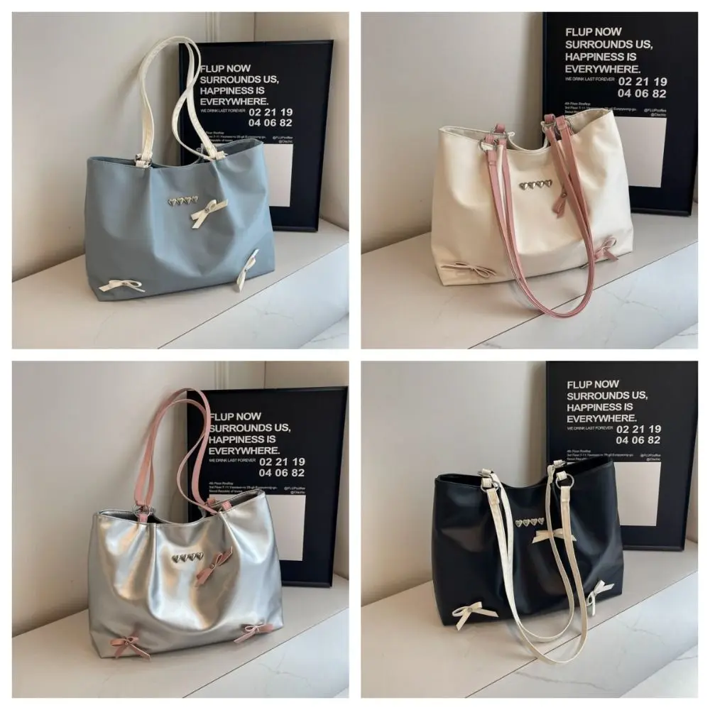 Casual Korean Style Balletcore Bow Handbag Simple Fashion Bow Tie Shoulder Bag PU Leather Sweet Heart Underarm Bag Women