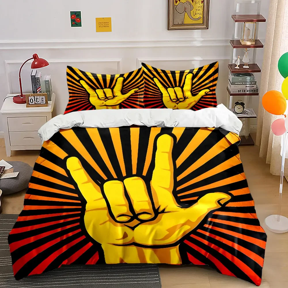 "Rock Gesture Wall Decor Set" Multiple sizes kid's and adults' bedroom Exquisite 3PC bedding set, gift