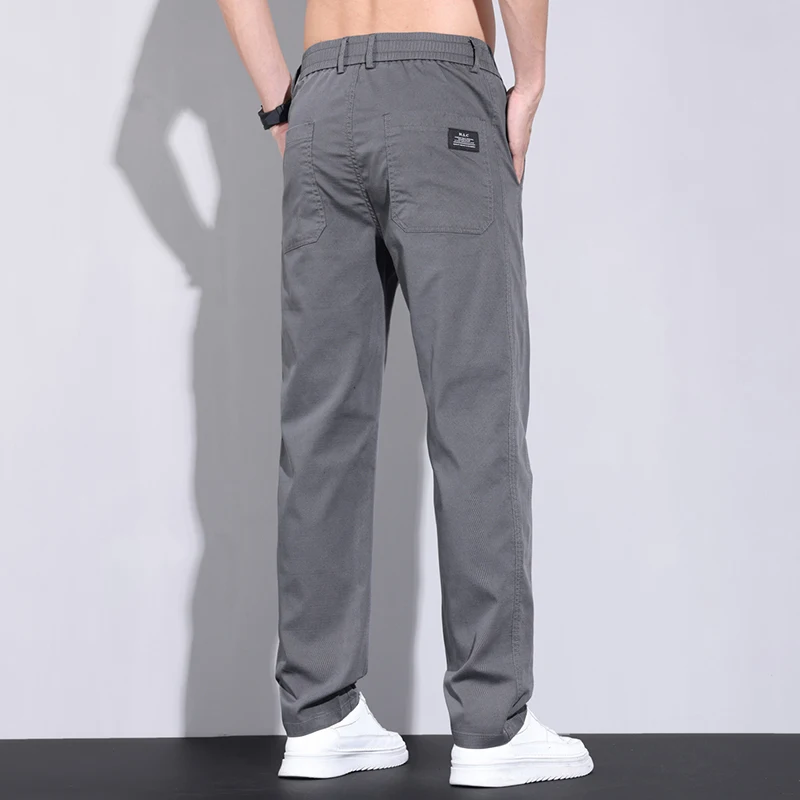 Men's Spring Autumn High Waist Button Zipper Shirring Letter Printed Solid Pockets Casual Sports Straight Trousers Formal Pants