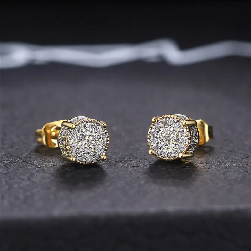 Round Paved 5A Diamond Cut Cubic Zirconia Stud Earrings Silver Gold Two Tone Stainless Steel Anti Tarnish Minimal Daily Versatile Fine Jewelry Gift For Women Party Wedding