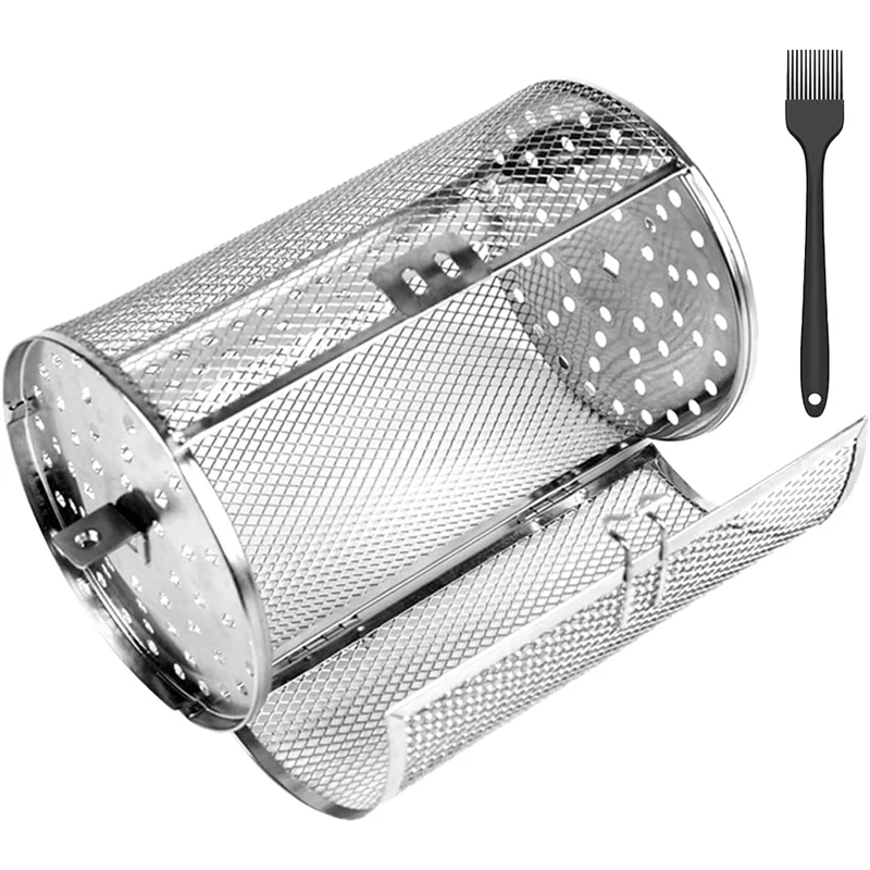 

1Set BBQ Rolling Grill Basket Rotisserie Basket Grill Accessory Oven Cage Stainless Steel