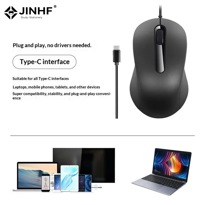 USB C Wired Mouse Silent Click 1000DPI Type-C Mouse For Laptop/Tablet/Phone Compatible With /Windows/Android Plug And Play