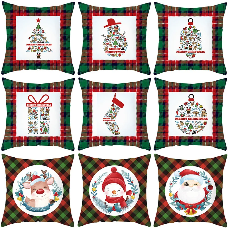 

Red-Green Plaid Cushion Cover 45x45cm Christmas Adornment Pillowcases Farmhouse Home Decorative Sofa Seat Chair Car Pillow Cover