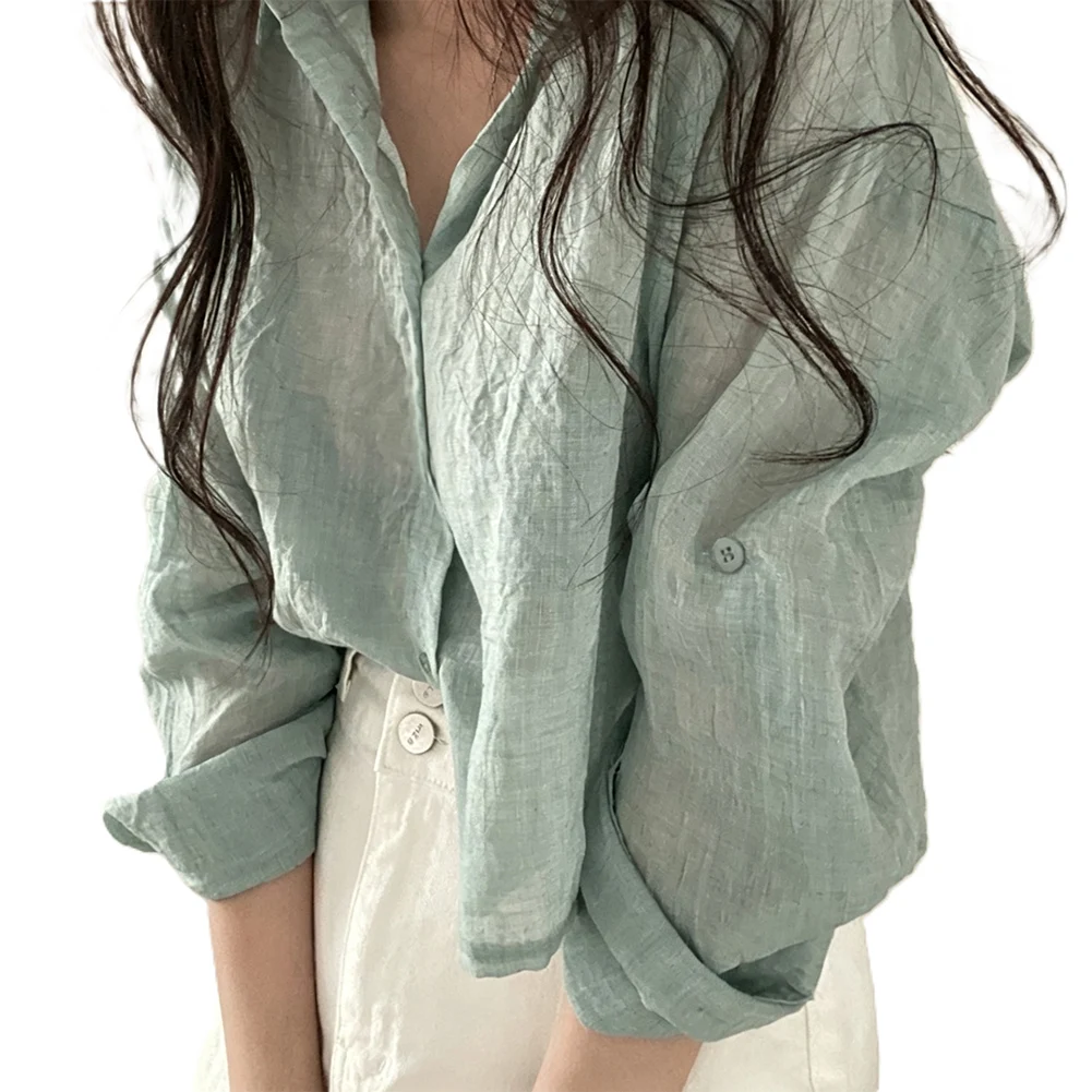 Womens Solid Color Polyester Oversized Shirt Coat Long Sleeve Turn-Down Collar Regular Length for Vacation or Daily Life
