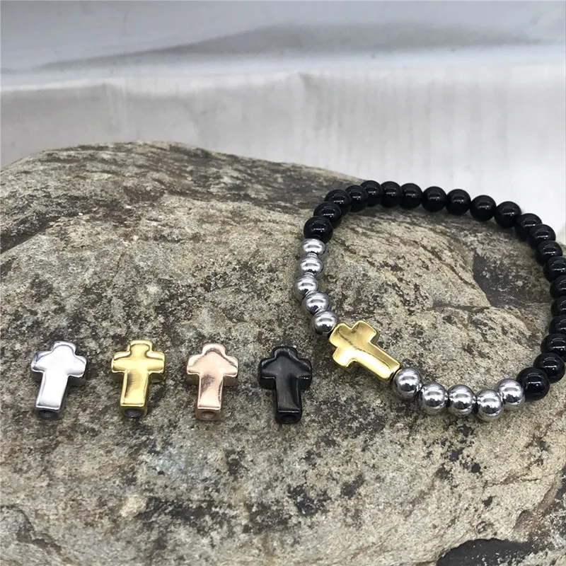 1PC 304 Stainless Steel Religious Cross Bead For Jewelry Making Gold Color Bead Diy Necklace Bracelet Findings 14x10mm 2.7mmHole