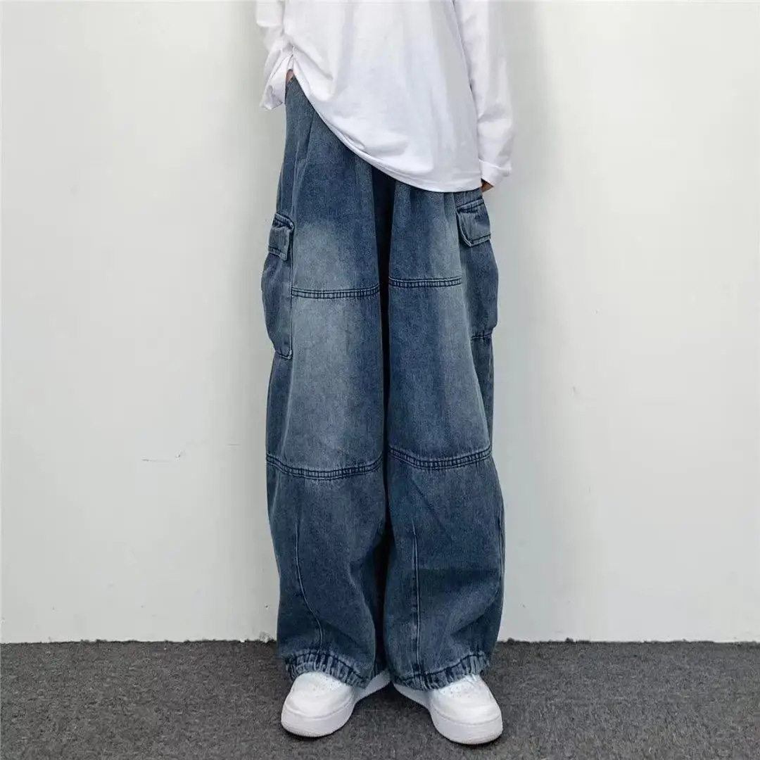 New Hip Hop Trend Baggy Cargo Pants for Men Women Japanese Streetwear Style Plus Size Joggers Washed Denim Loose Fit Trousers