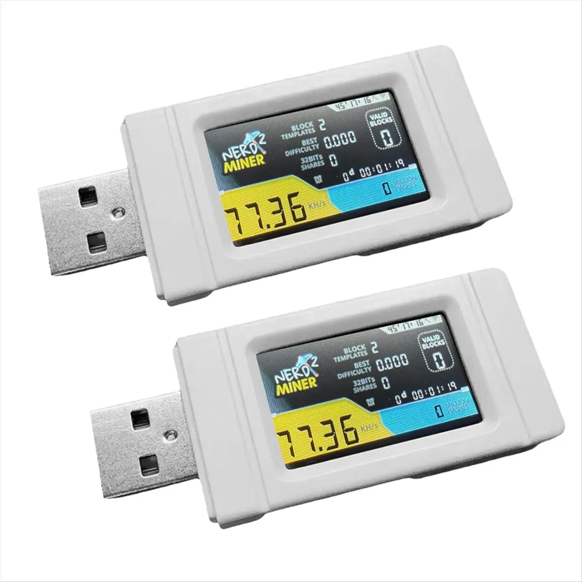 ^&*Summer sale- 2PCS USB Miner 77KH/S BTC Solo Lottery Mining Miner with Color Screen Mini Bitcoin BTC Miner Miner
