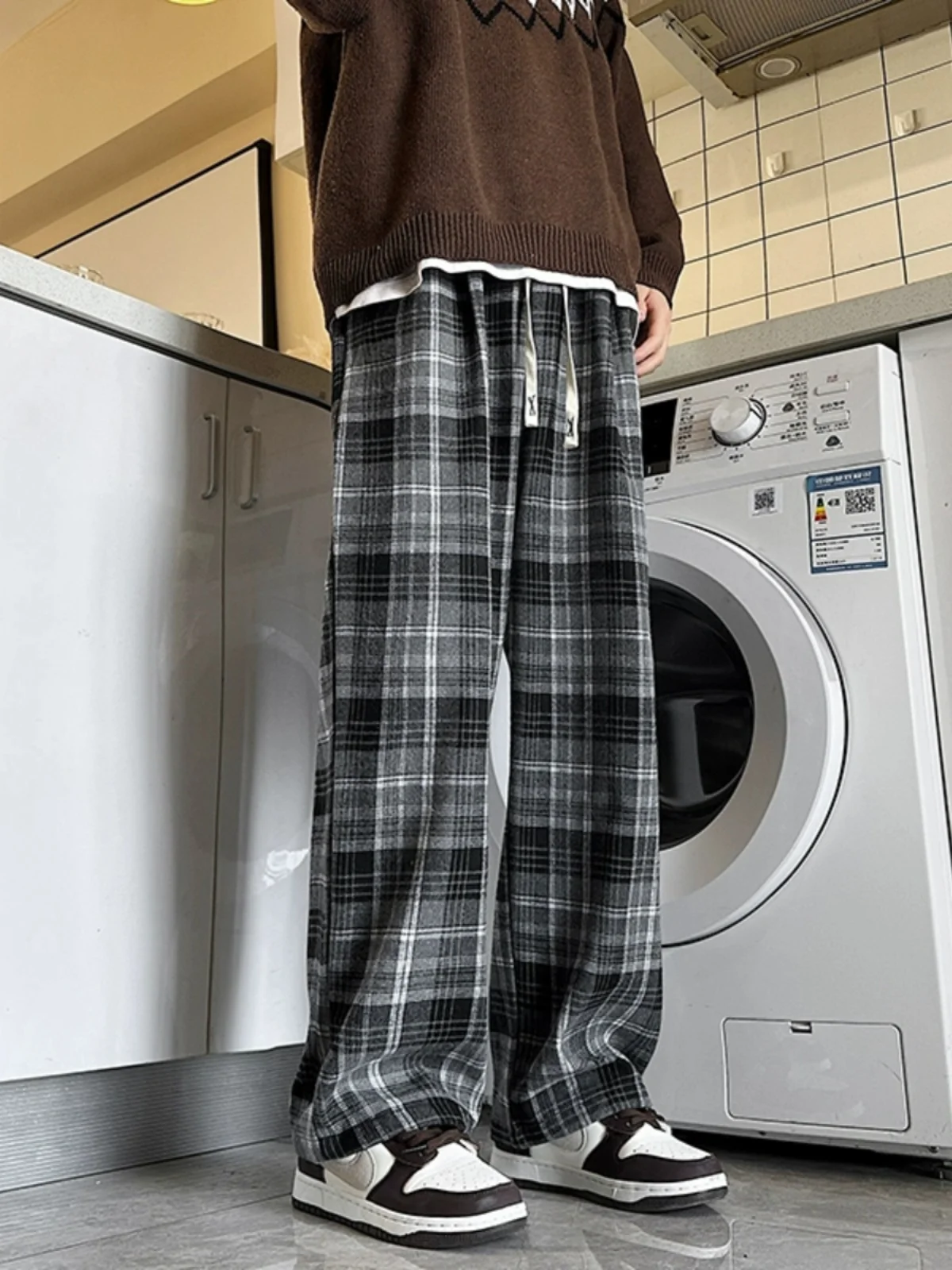 

Trendy Retro Plaid Men's Straight Leg Casual Pants Loose Wide Leg Autumn 2024 New Sle Youthful Vitali Faion Brand