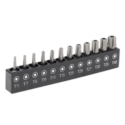 12pcs/set Tamper Proof Torx Bit Set T6-T40 1/4 Inch Hex Torx Security Bit Sets with Right Angle Screwdriver Socket