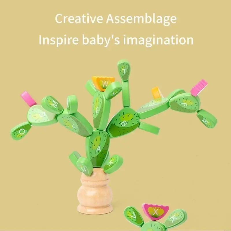 F62D Blocos empilhamento cactos, presentes para crianças 3-6 blocos balanceamento cactos brinquedo