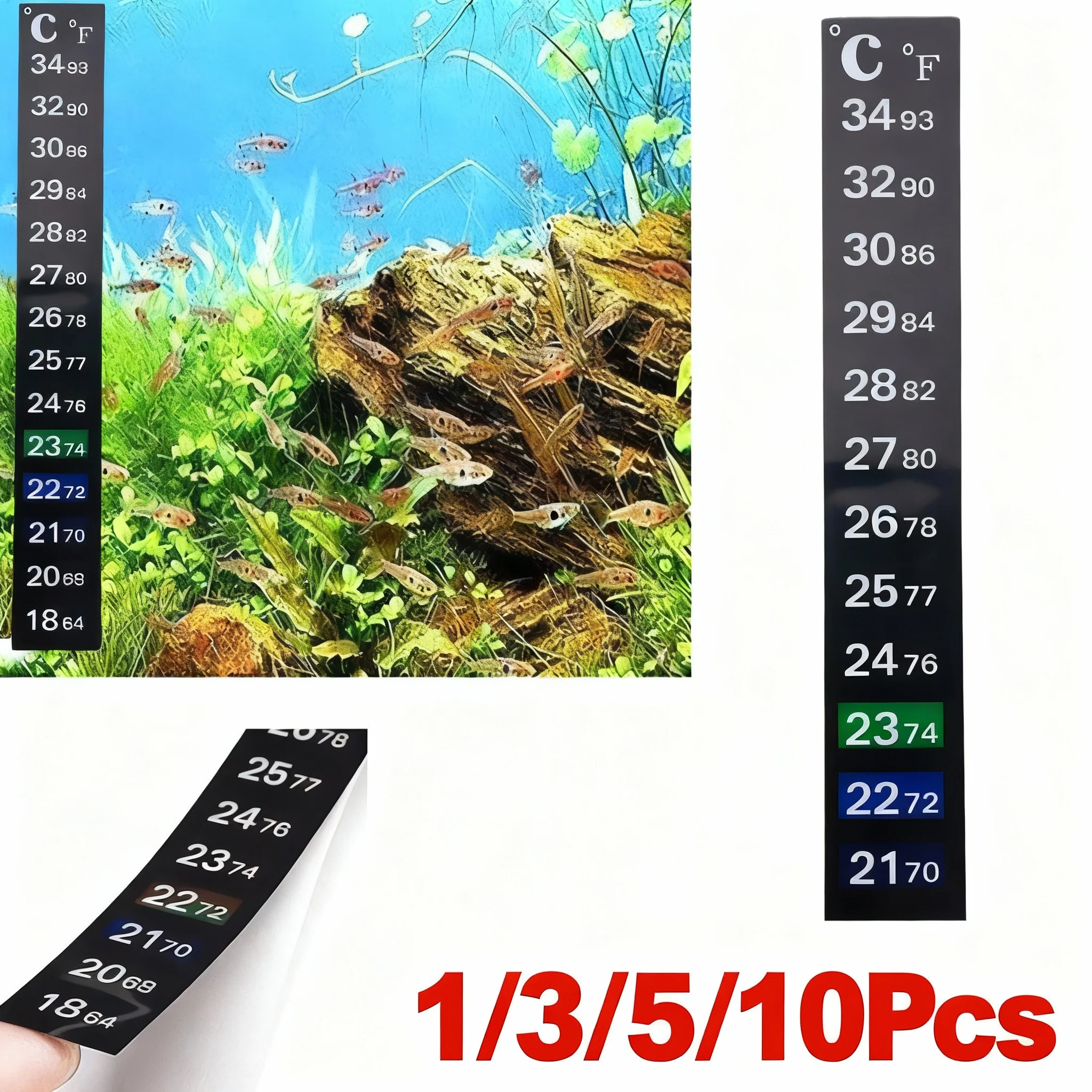 1/5Pcs/10Pcs Aquarium Fish Tank Strip Stick-on discolor Thermometer Sticker Adhesive Sticky Dual Scale Sticker Temperature Tools