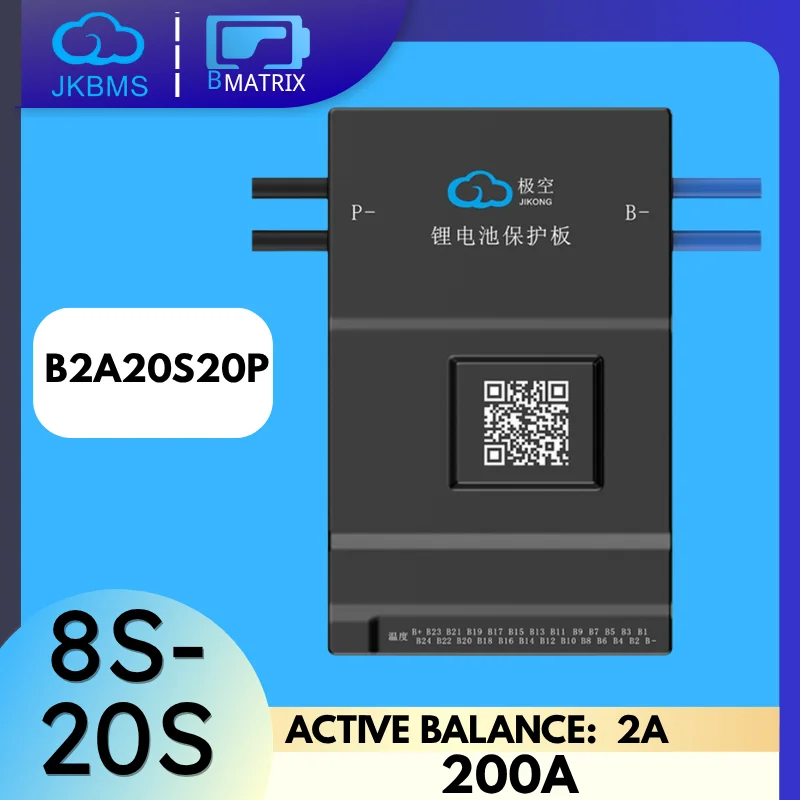 

JK LiFePo4 Li-Ion LTO Battery BMS Active Balancer 2A 4S 8S 20S 24V 48V 200A for High-Performance Energy Storage Systems