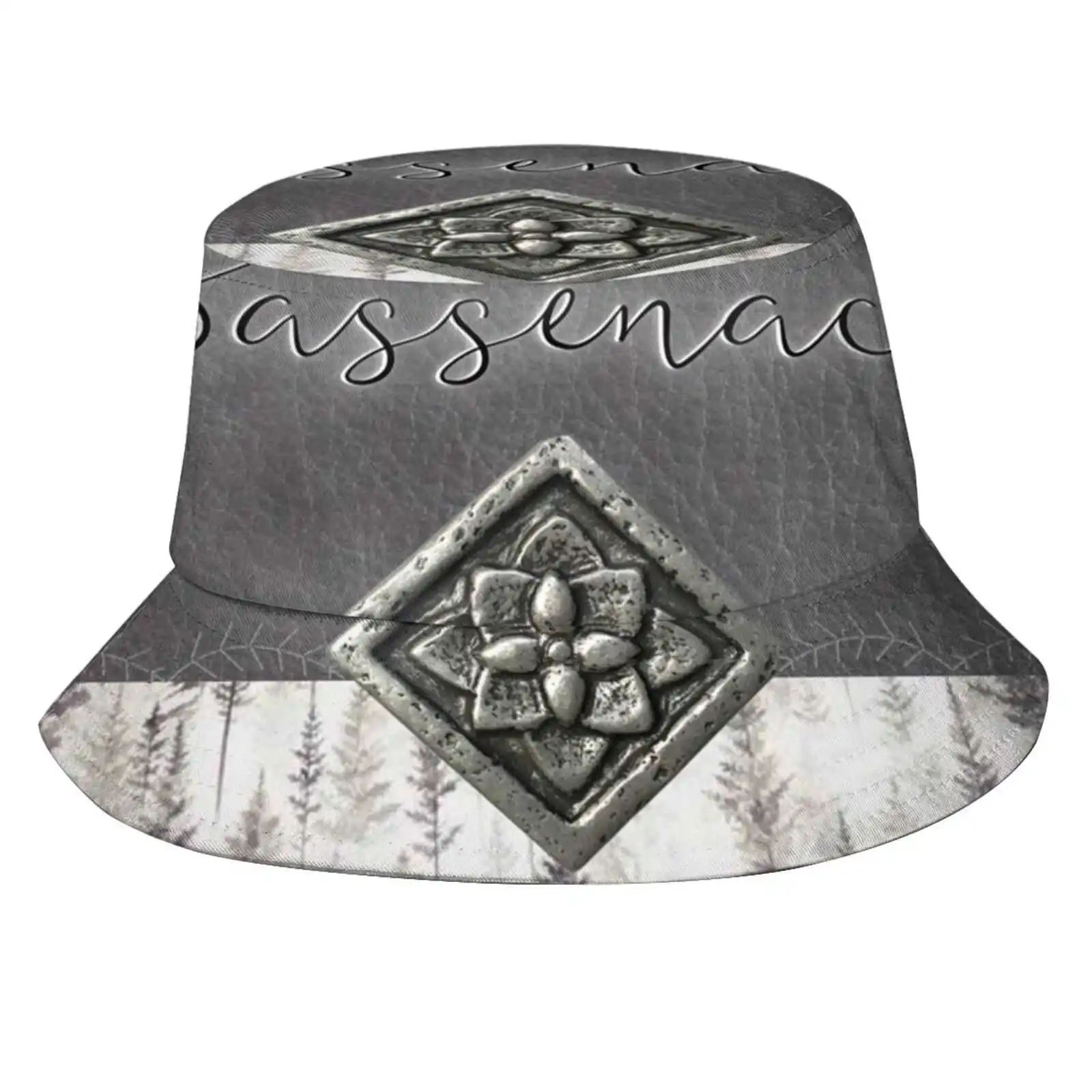 Outlander - Sassenach Leather And Trees Pattern With Metal Flower Accent Sun Cap Fisherman Hat Bucket Hats Sassenach Outlander