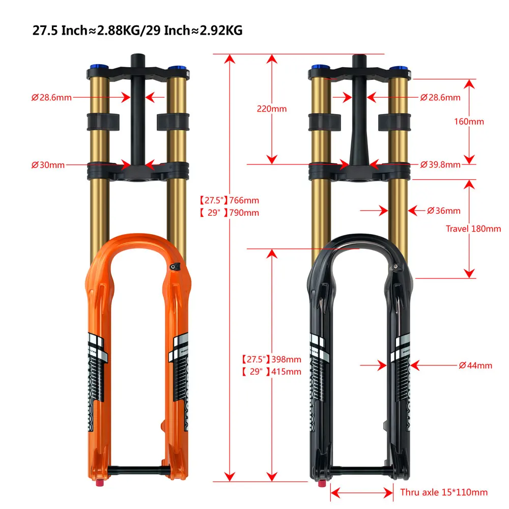 MAGICBROS MTB Doppelkronen-Luftfedergabel 36MM Rohr Steckachse 15*110mm 27,5 29 MTB Mountainbike Doppelkronen-Gabel – Detail 3