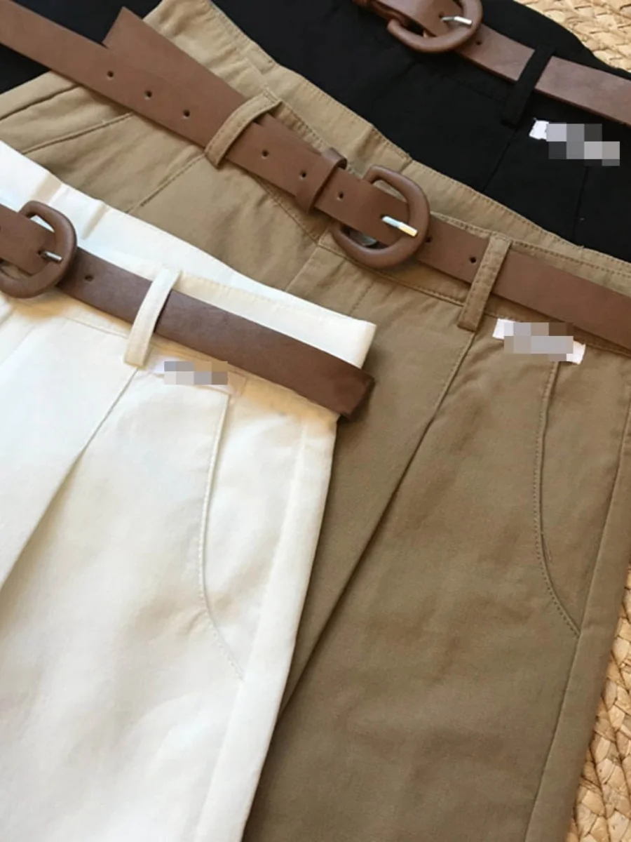 Vêtements de travail amples taille haute pour femmes, pantalons décontractés d'extérieur, jambes larges, Design Simple coréen, longueur ort, été