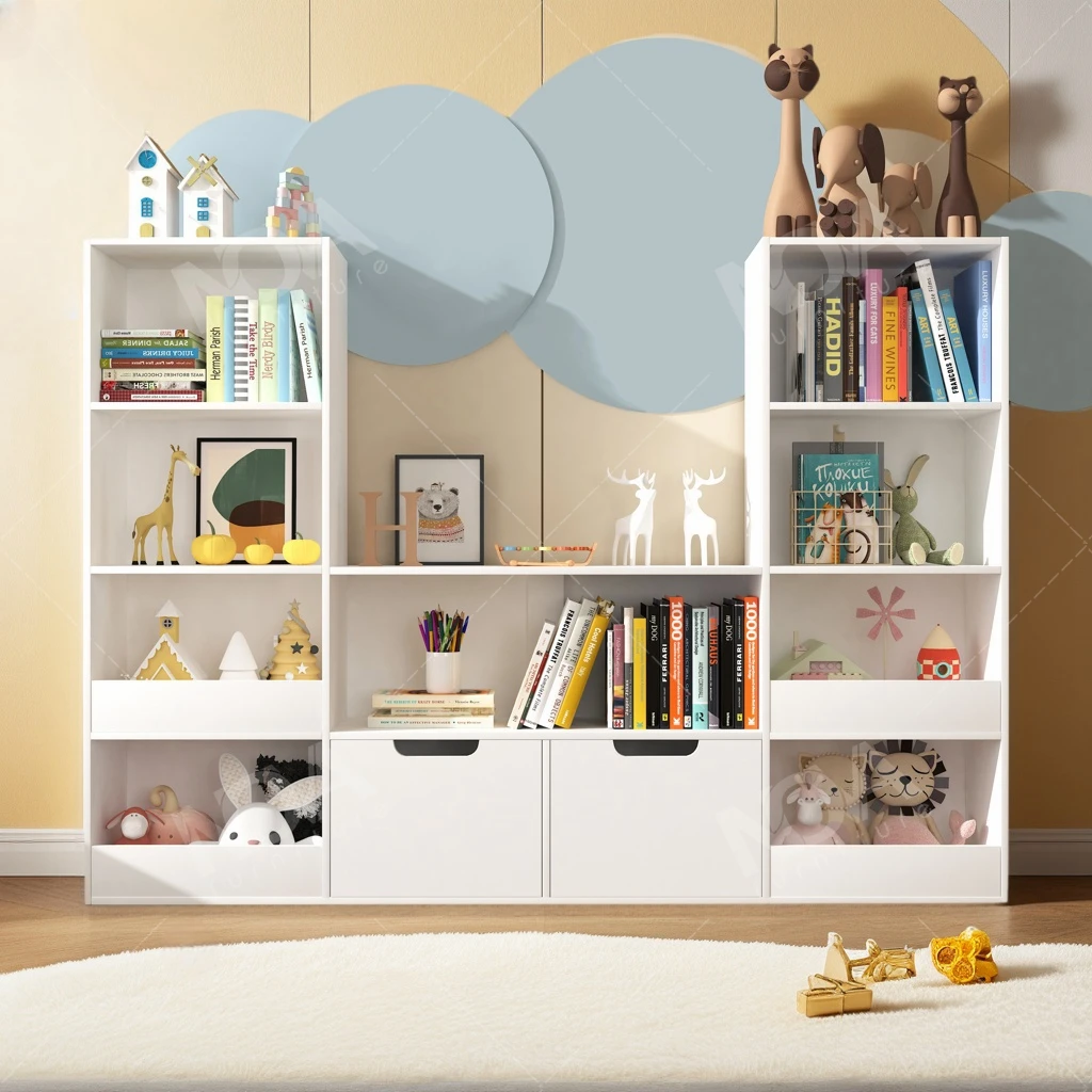 الأسهم الأمريكية خشبية على شكل حرف U كبيرة 4-Layer خزانة الكتب غرفة نوم الأطفال لعبة خزانة الأطفال القراءة رف الكتب الأثاث