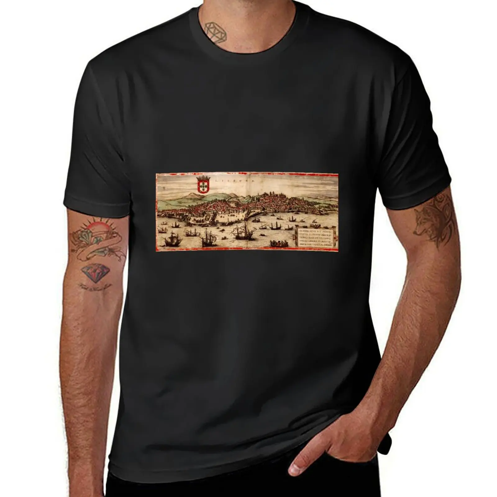 Historical Map of Lisbon, Portugal (1572) T-Shirt graphics cute clothes t shirt men