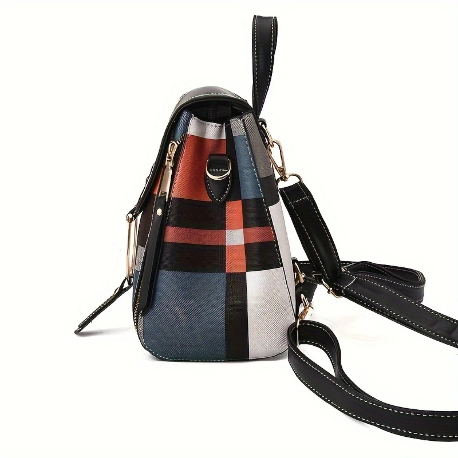 Ransel Fashion Wanita Klasik, Tas Buku Kasual Trendi Gaya Korea, Desain Kotak-kotak, Daypack Flap Komuter Untuk Wanita