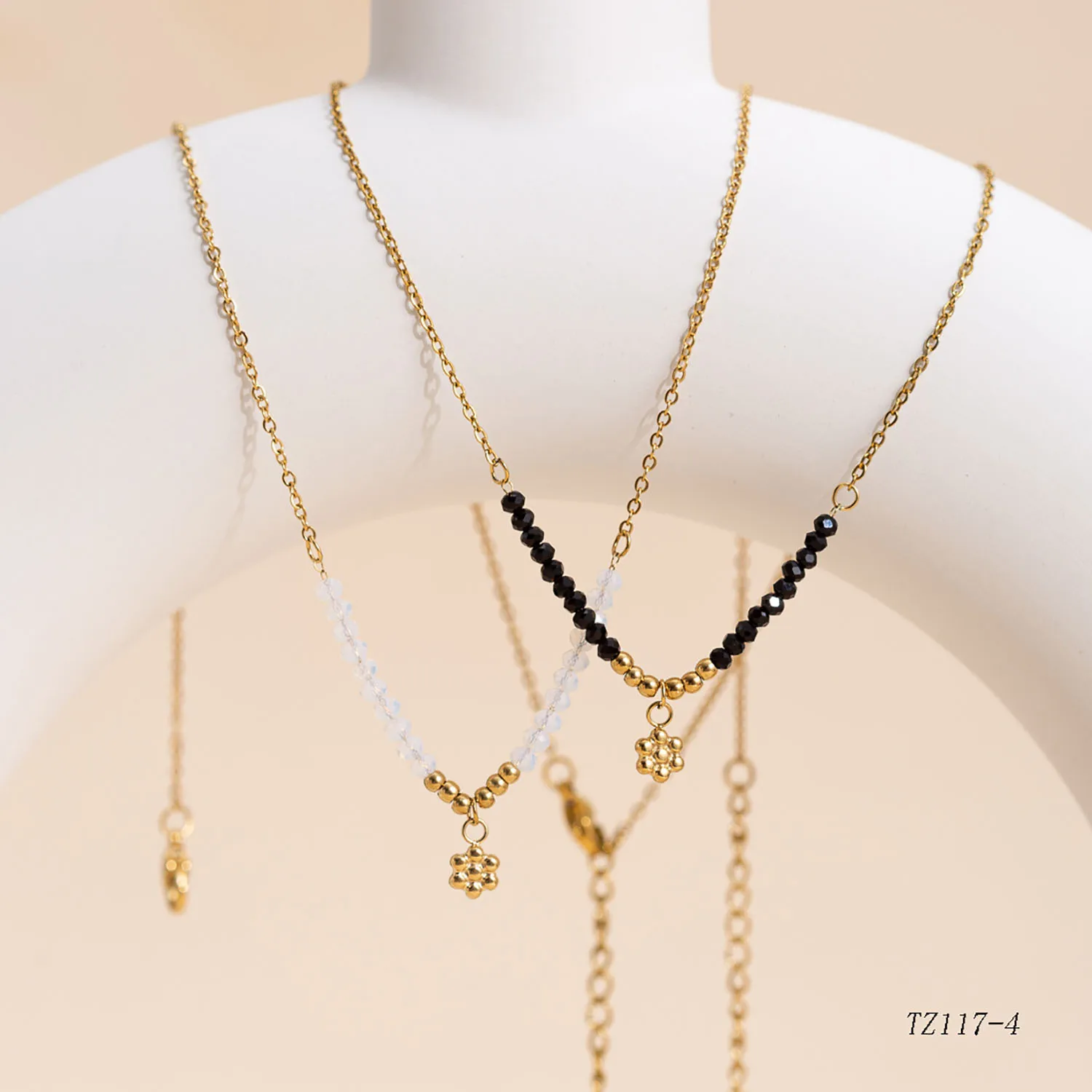 CARLIDANAJewelry Set Gold Plated  Fashion Bohemian Flower Pendant Stainless Steel Natural Stone Bead Necklace Bracelets Women