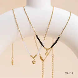 CARLIDANAJewelry Set Gold Plated Fashion Bohemian Flower Pendant Stainless Steel Natural Stone Bead Necklace Bracelets Women