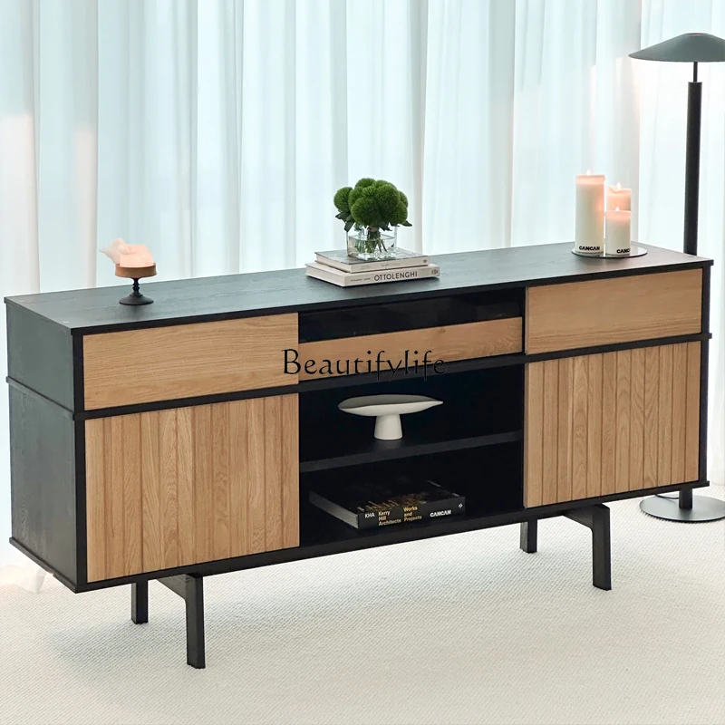 

*Creative Entrance Cabinet Simple Modern Storage Retro Color Matching Solid Wood Cabinet