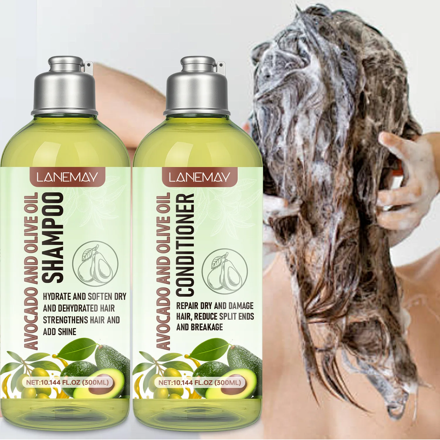 

Avocado and Olive Oil Shampoo & Conditioner Set – 300ml+300ml. Specially crafted for dry and damaged hair, this nourishing duo h
