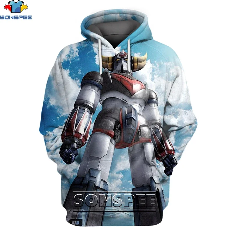 Sonspee-hoodie dos homens e das mulheres, impressão 3d, retro, clássico, nostalgia, robô, oversize, anime