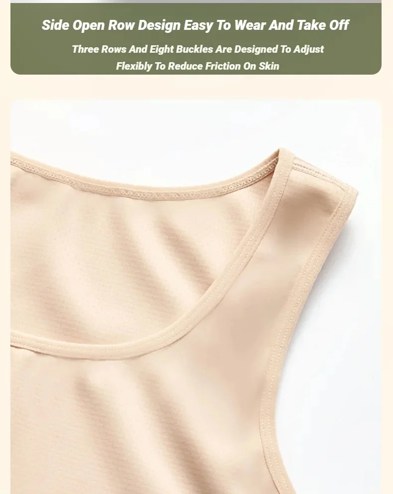 CHUANGERM Tomboy Damen Atmungsaktiver Brust-Binder mit Seitenschnalle, Kurzes Weste-Oberteil, Unterwäsche, Tanktop, Drahtlos, Wickel-Bandagen, Flach – Detail 9