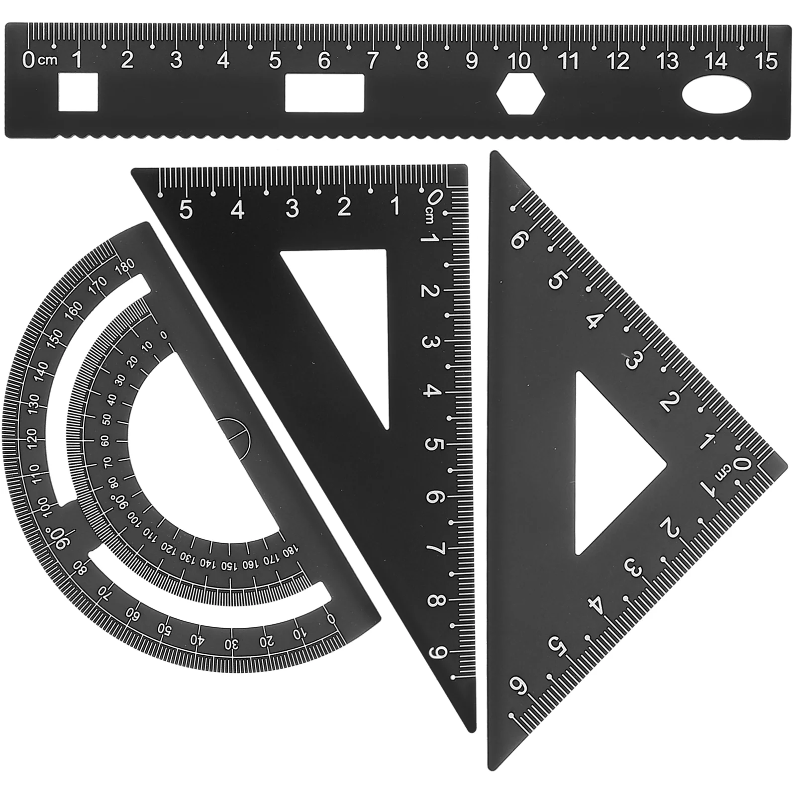 1 conjunto de 4 pçs diy régua de metal resistente escritório régua de metal conjunto de papelaria placa triangular transferidor régua de teste para